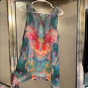 Soft surroundings. Size PM.  Sheer Multicolor Abstract Sleeveless Women's Top